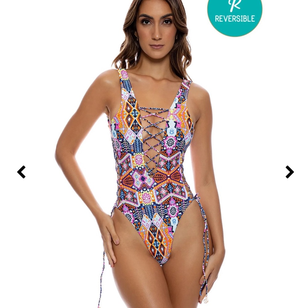 Luli Fama Maracuya Kisses Reversible One Piece Swimsuit.